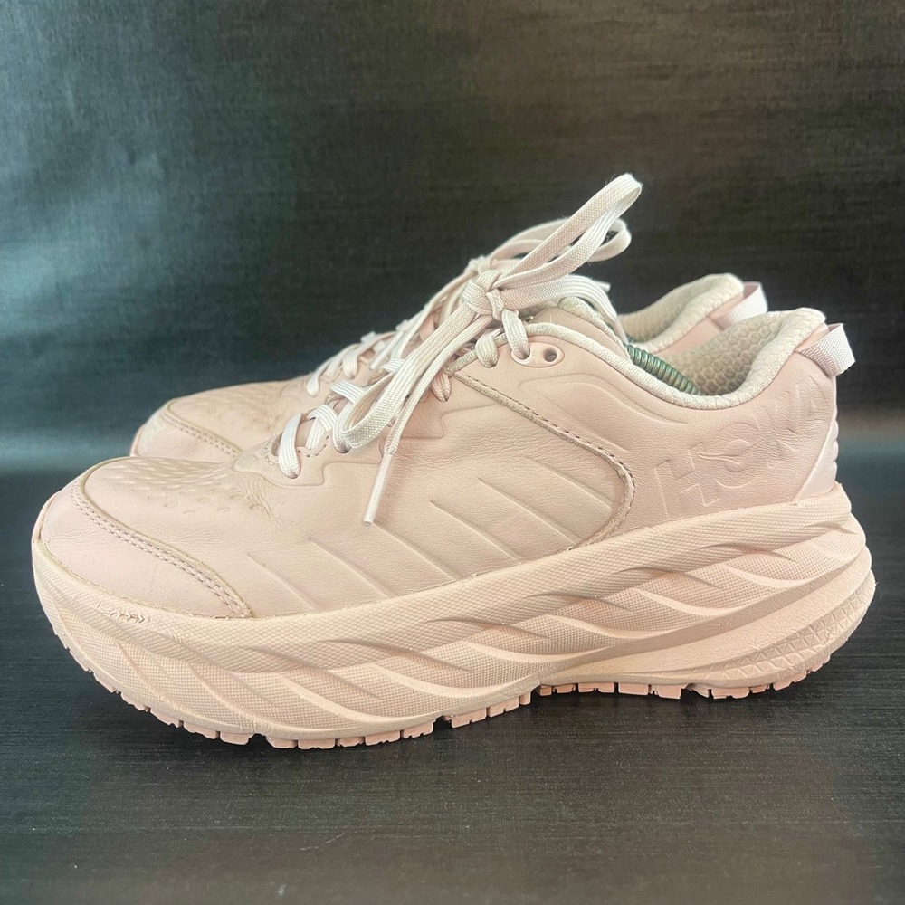 Hoka One Bondi SR Womens size 7 Pink Leather Slip Resistant Work Comfort Shoes
